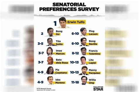 Tulfo, Go top Senate preferences – OCTA poll .